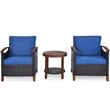 Costway 3-piece Contemporary Rattan Patio Furniture Set with Round Table in Blue