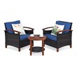Costway 3-piece Contemporary Rattan Patio Furniture Set with Round Table in Blue