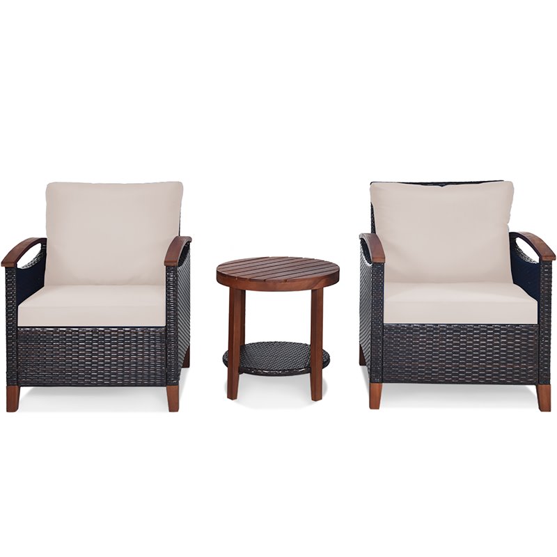 Costway 3-piece Rattan Patio Furniture Set with Wood Frame in Beige