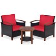 Costway 3-piece Rattan Patio Furniture Set with Wood Frame in Red