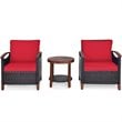 Costway 3-piece Rattan Patio Furniture Set with Wood Frame in Red