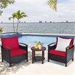 Costway 3-piece Rattan Patio Furniture Set with Wood Frame in Red