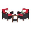 Costway 3-piece Rattan Patio Furniture Set with Wood Frame in Red