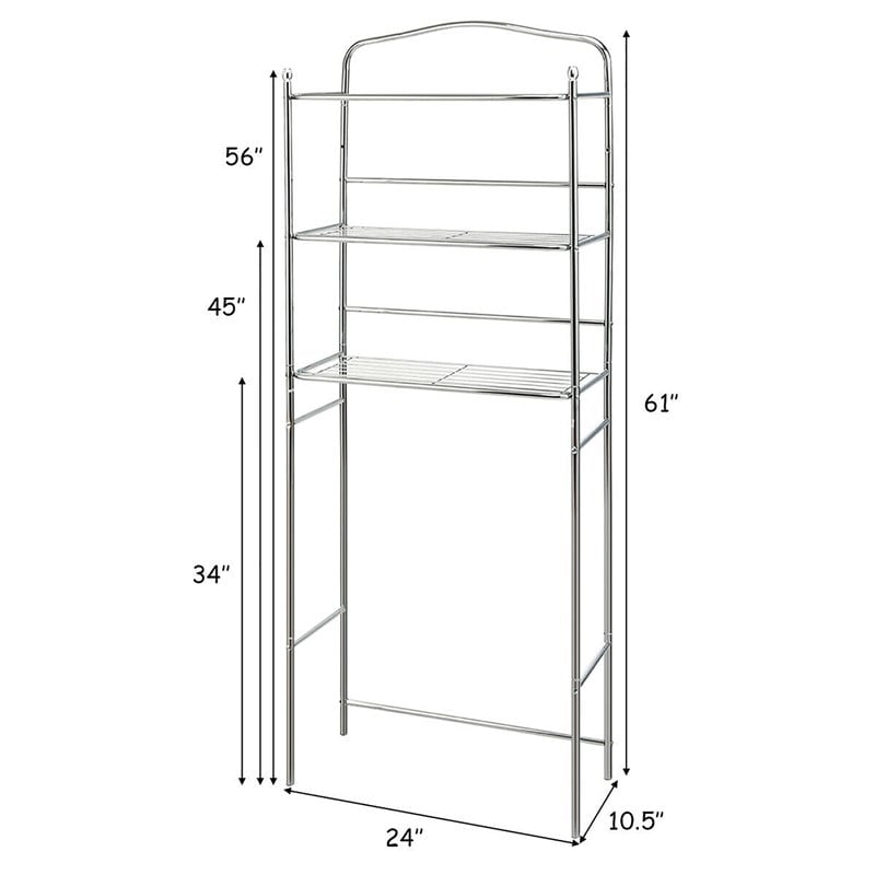 Costway 3-Tier Over The Toilet Metal Towel Rack Storage Organizer in Silver