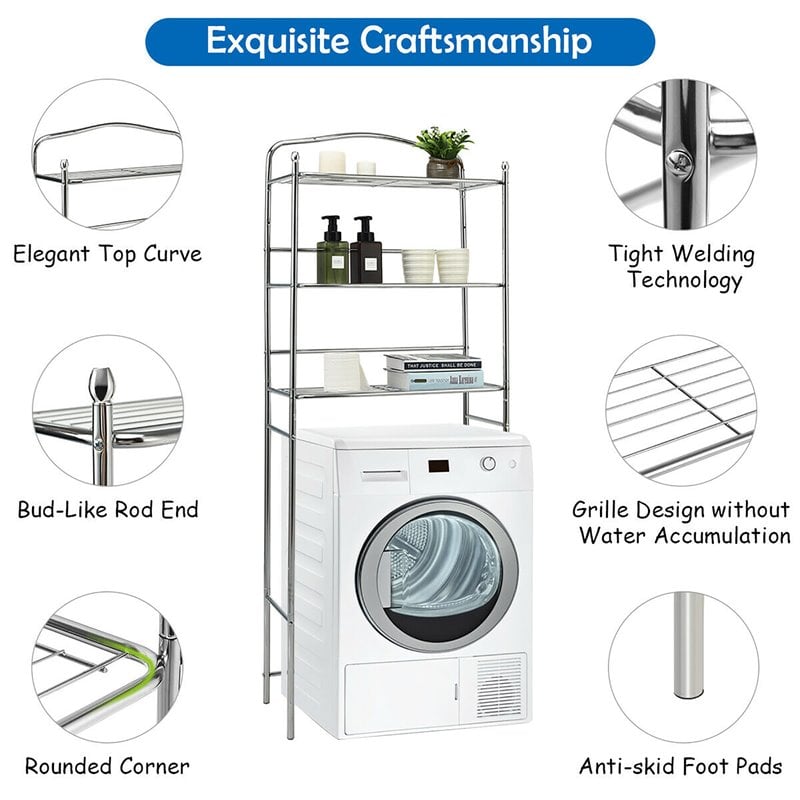 Costway 3-Tier Over The Toilet Metal Towel Rack Storage Organizer in Silver