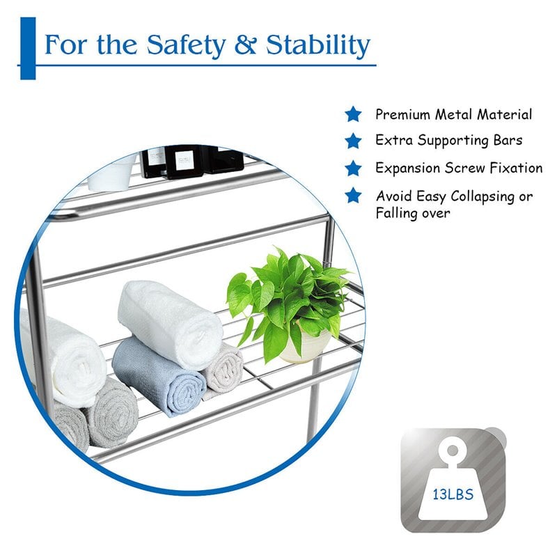 Costway 3-Tier Over The Toilet Metal Towel Rack Storage Organizer in Silver