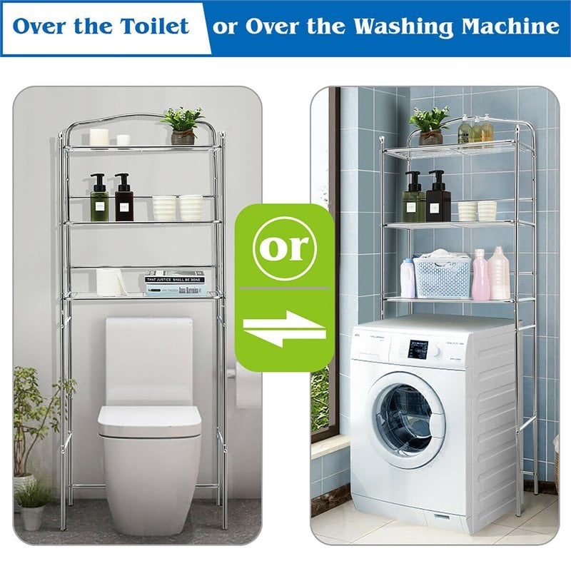 Costway 3-Tier Over The Toilet Metal Towel Rack Storage Organizer in Silver