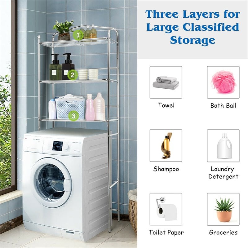 Costway 3-Tier Over The Toilet Metal Towel Rack Storage Organizer in Silver