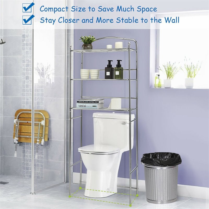 Costway 3-Tier Over The Toilet Metal Towel Rack Storage Organizer in Silver