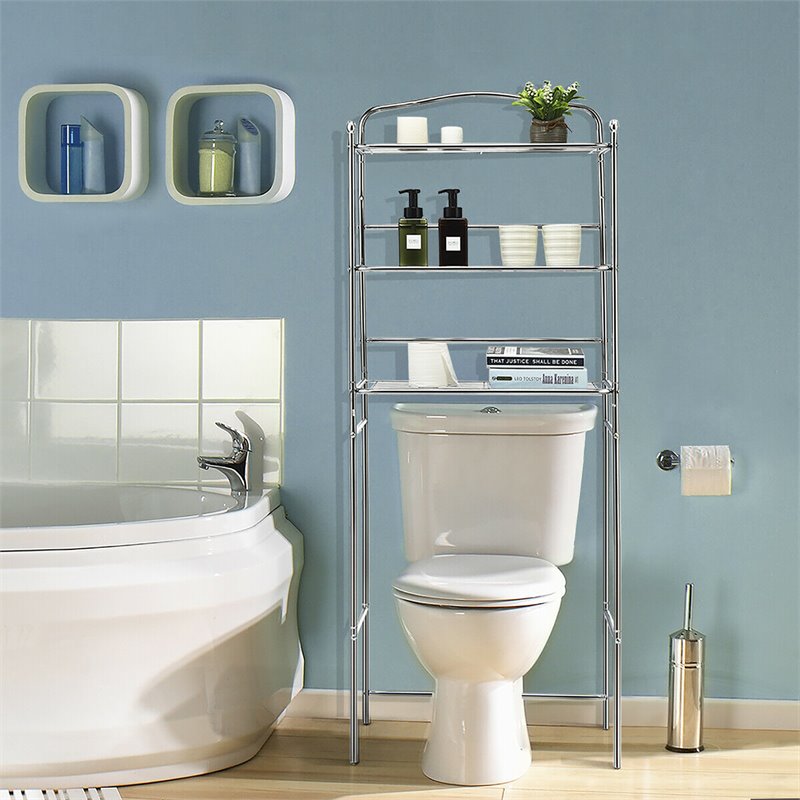 Costway 3-Tier Over The Toilet Metal Towel Rack Storage Organizer in Silver