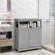 Costway Wood Bathroom Storage Floor Cabinet with Double Shutter Door in Gray