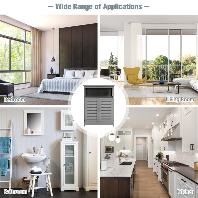 Costway Wood Bathroom Storage Floor Cabinet with Double Shutter Door in Gray