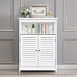 Costway Wood Bathroom Storage Floor Cabinet with Double Shutter Door in White