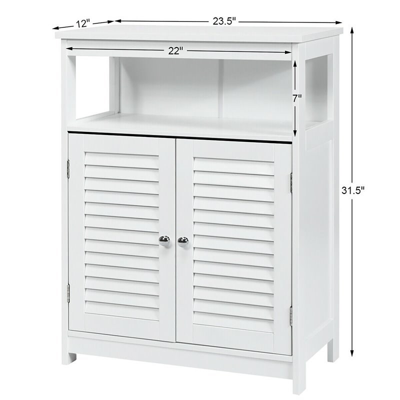Costway Wood Bathroom Storage Floor Cabinet with Double Shutter Door in White