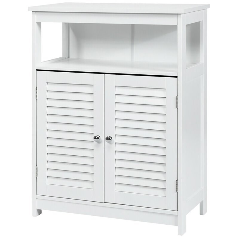 Costway Wood Bathroom Storage Floor Cabinet with Double Shutter Door in White