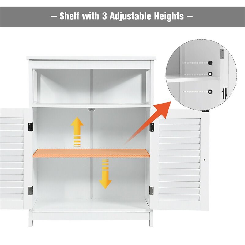 Costway Wood Bathroom Storage Floor Cabinet with Double Shutter Door in White