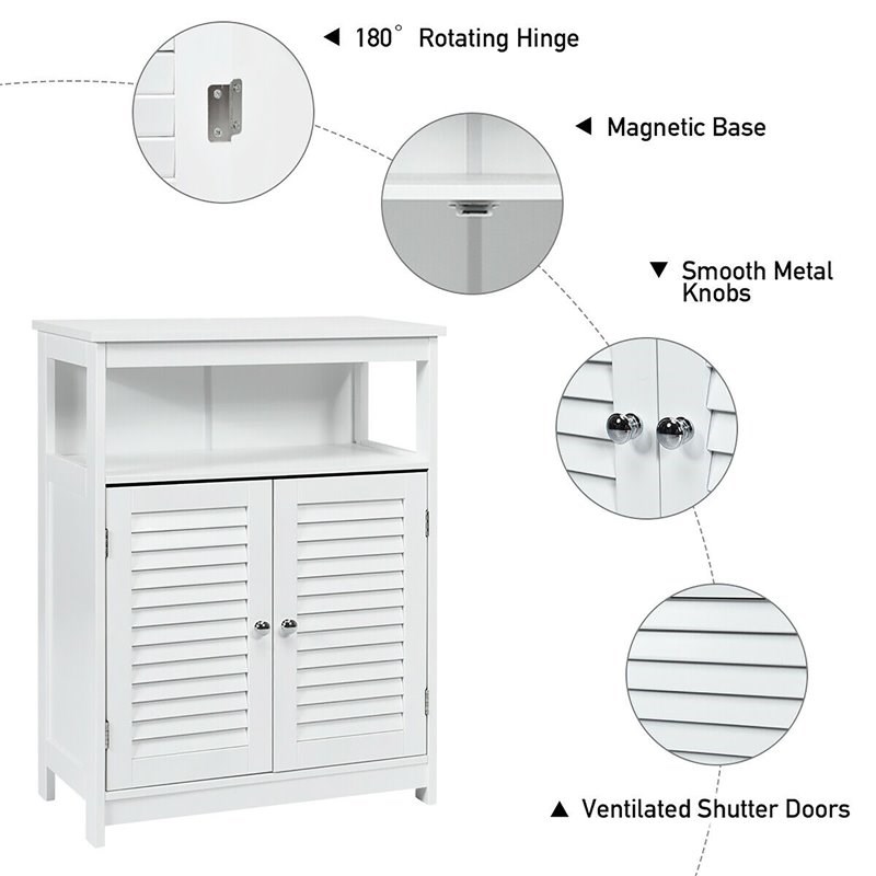 Costway Wood Bathroom Storage Floor Cabinet with Double Shutter Door in White