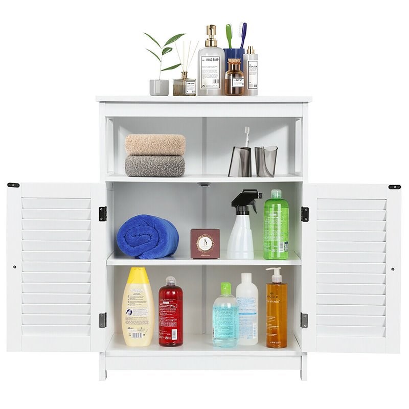 Costway Wood Bathroom Storage Floor Cabinet with Double Shutter Door in White