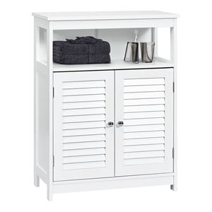 Costway Wood Bathroom Storage Floor Cabinet with Double Shutter Door in White