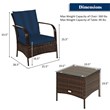 Costway 3-piece Wicker Rattan Patio Furniture Set with Cushions in Navy