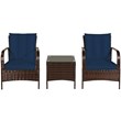 Costway 3-piece Wicker Rattan Patio Furniture Set with Cushions in Navy