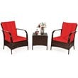 Costway 3-piece Wicker Rattan Patio Furniture Set with Cushions in Red