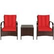 Costway 3-piece Wicker Rattan Patio Furniture Set with Cushions in Red