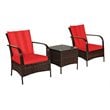 Costway 3-piece Wicker Rattan Patio Furniture Set with Cushions in Red