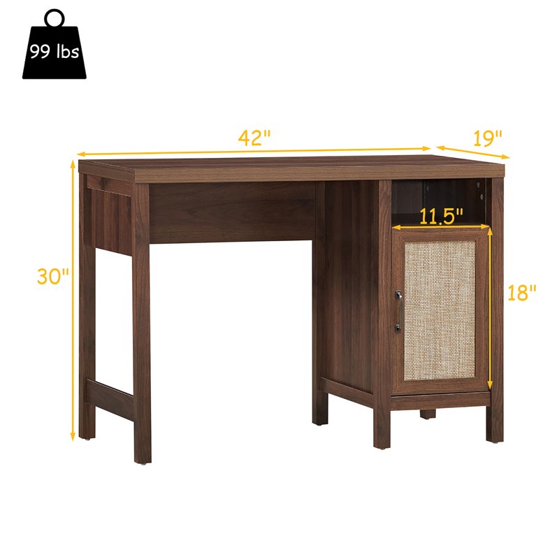 Costway Contemporary Wood Computer Desk with Storage Cabinet in Walnut