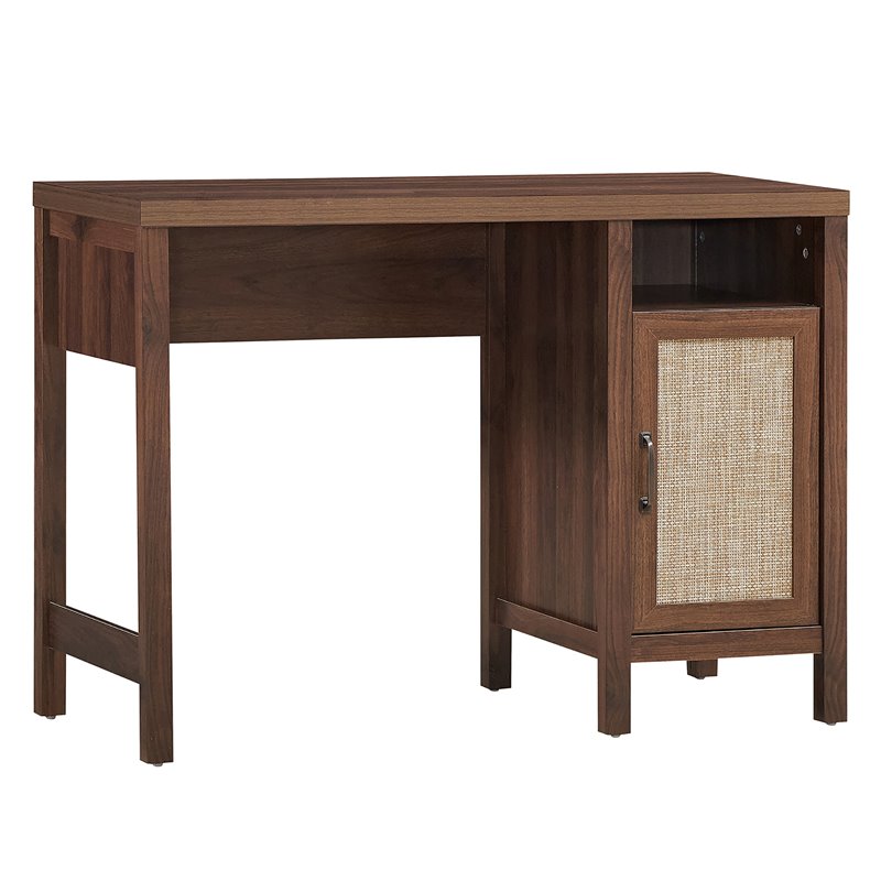 Costway Contemporary Wood Computer Desk with Storage Cabinet in Walnut