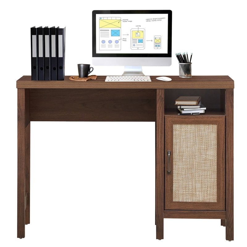 Costway Contemporary Wood Computer Desk with Storage Cabinet in Walnut