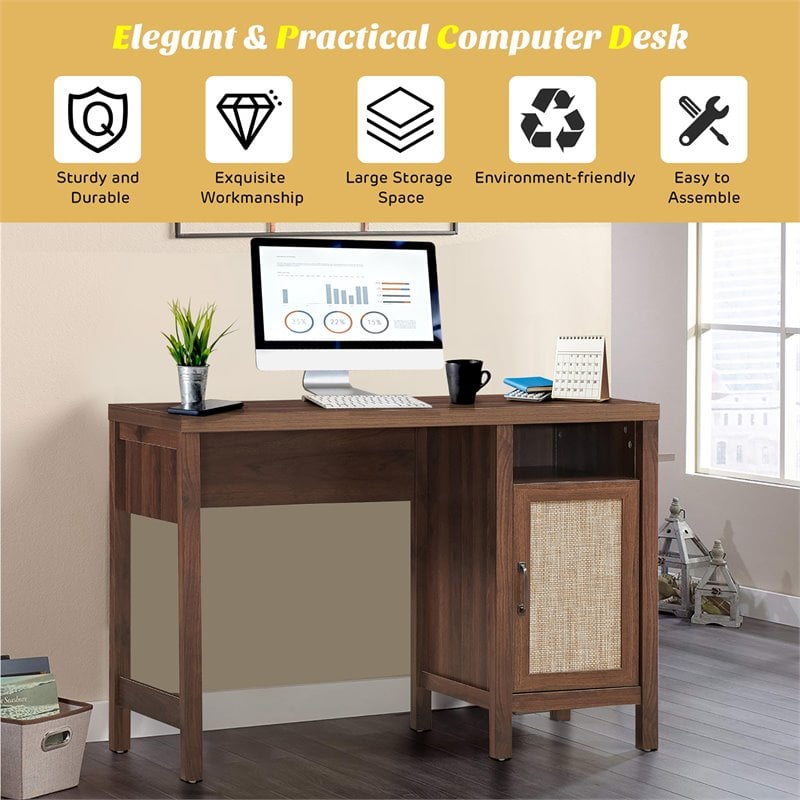 Costway Contemporary Wood Computer Desk with Storage Cabinet in Walnut