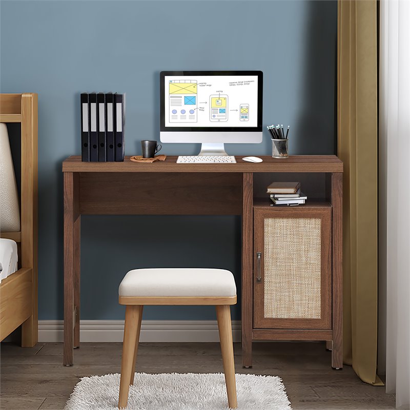 Costway Contemporary Wood Computer Desk with Storage Cabinet in Walnut