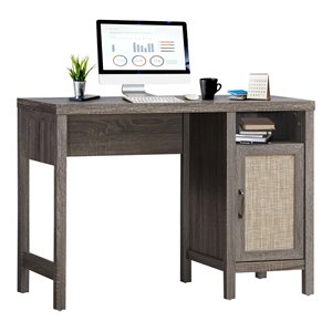 Costway Contemporary Wood Computer Desk with Storage Cabinet in Oak