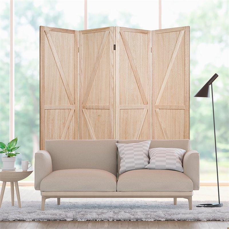 Costway 4-panel Wood Folding Room Divider with V-shaped Design in Natural