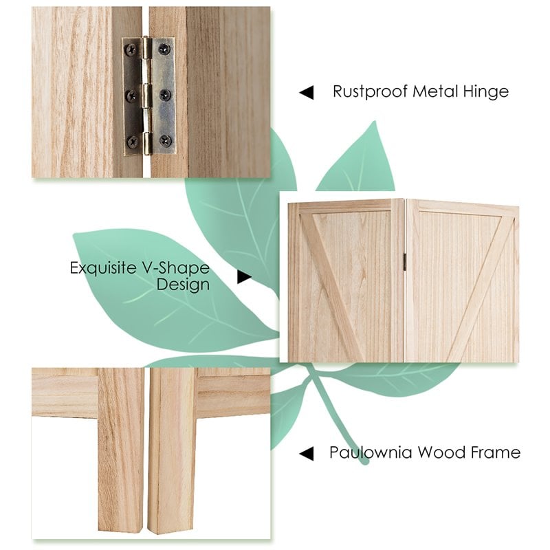 Costway 4-panel Wood Folding Room Divider with V-shaped Design in Natural
