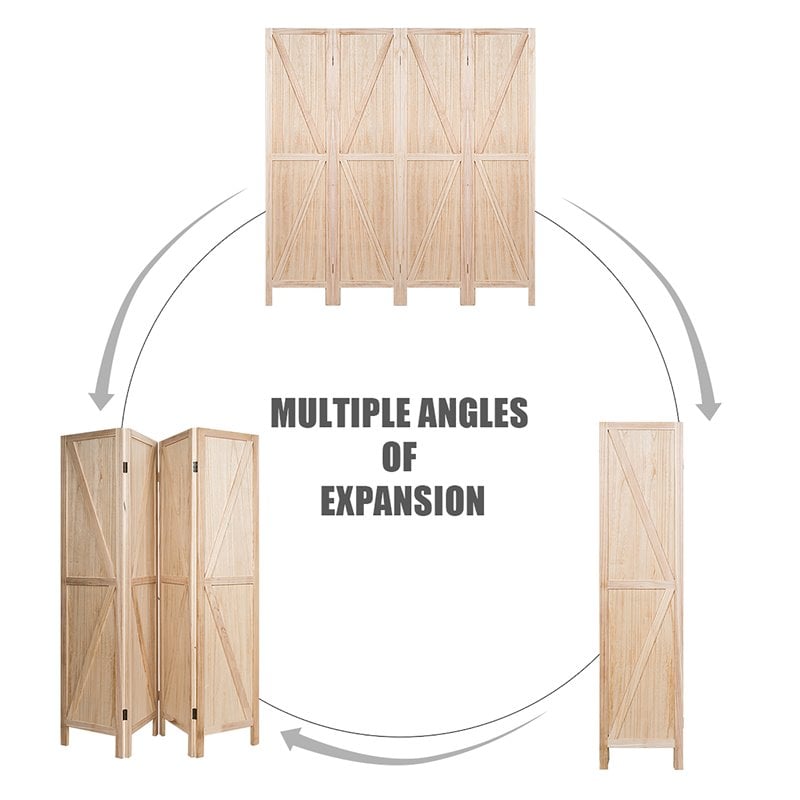 Costway 4-panel Wood Folding Room Divider with V-shaped Design in Natural