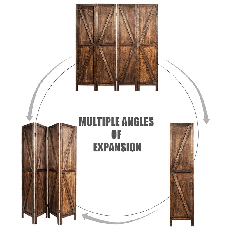 Costway 4-panel Wood Folding Room Divider with V-shaped Design in Brown