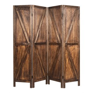 costway 4-panel wood folding room divider with v-shaped design in brown
