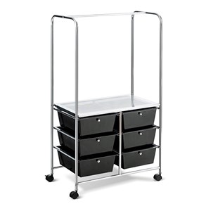 Costway 6-drawer Steel and PP Rolling Storage Cart with Hanging Bar in Black