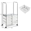 Costway 6-drawer Steel and PP Rolling Storage Cart with Hanging Bar in Clear