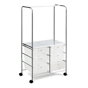 Costway 6-drawer Steel and PP Rolling Storage Cart with Hanging Bar in Clear