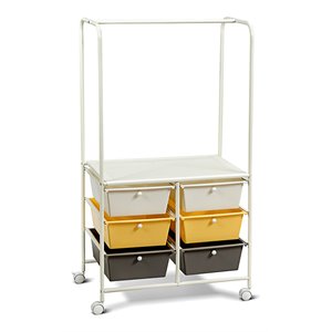 Costway 6-drawer Steel and PP Rolling Storage Cart with Hanging Bar in Yellow