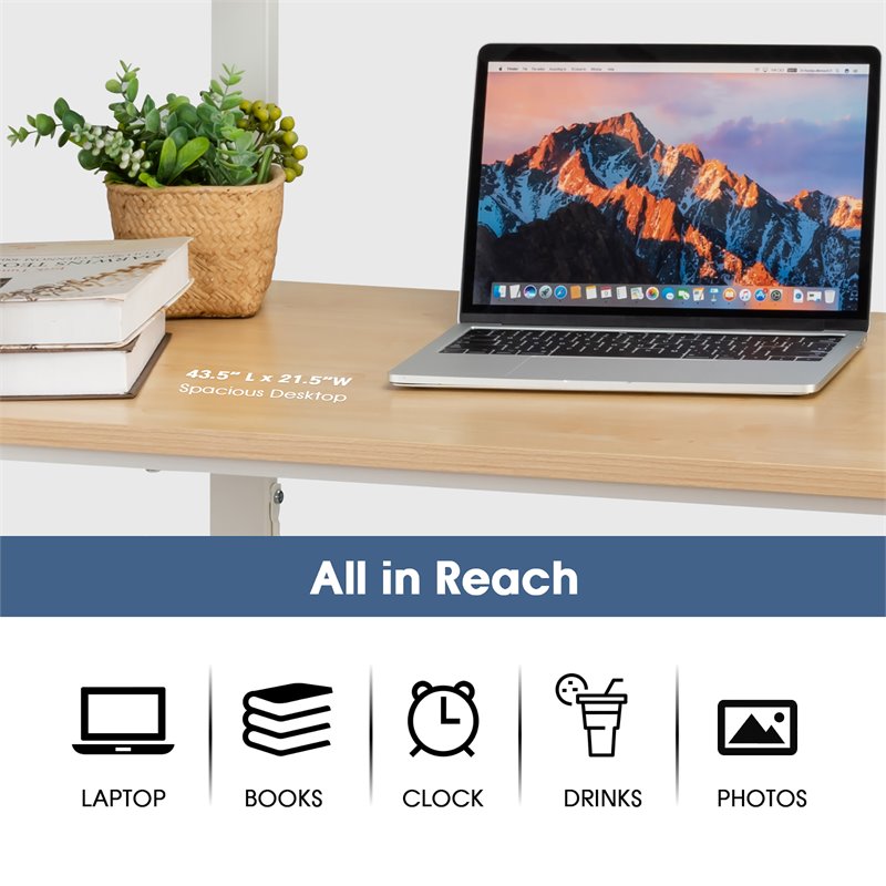 Costway Engineered Wood Computer Desk with Adjustable Bookshelf in Natural