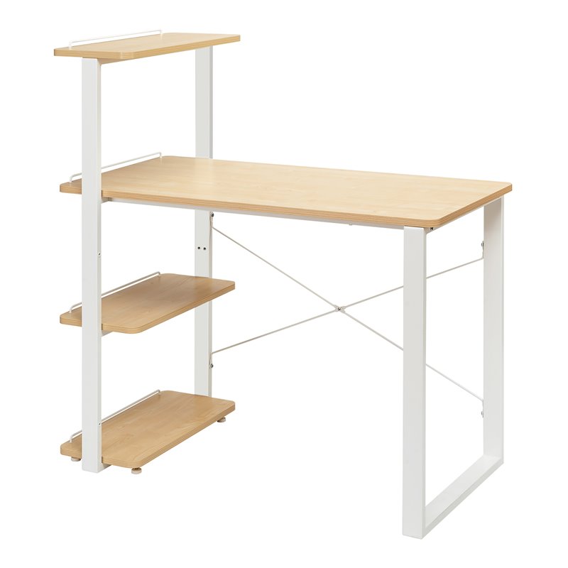 Costway Engineered Wood Computer Desk with Adjustable Bookshelf in Natural