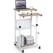 Costway MDF Adjustable Height Computer Standing Desk w/ Wheels & Footrest in Oak