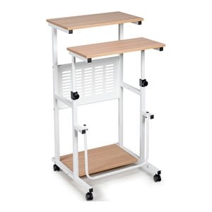 Costway MDF Adjustable Height Computer Standing Desk w/ Wheels & Footrest in Oak