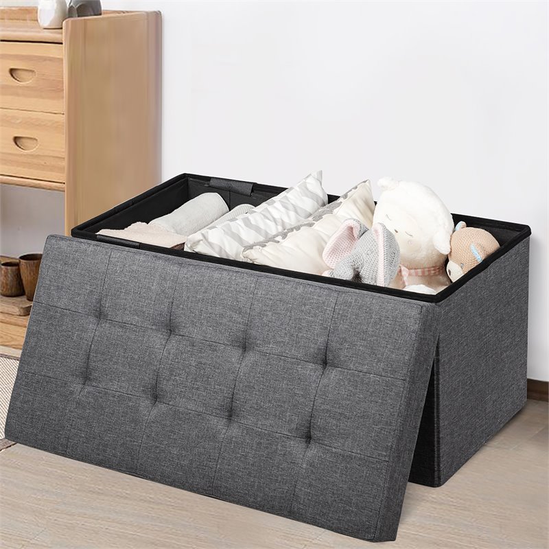 Costway 31.5'' Fabric Foldable Storage Ottoman Toy Chest in Dark Gray