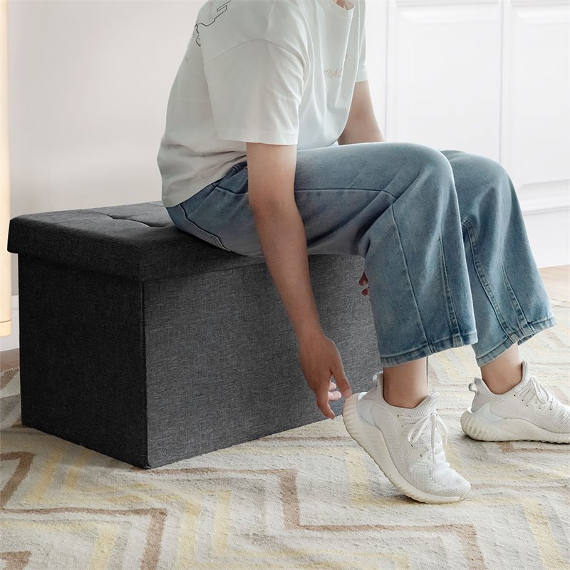 Costway 31.5'' Fabric Foldable Storage Ottoman Toy Chest in Dark Gray