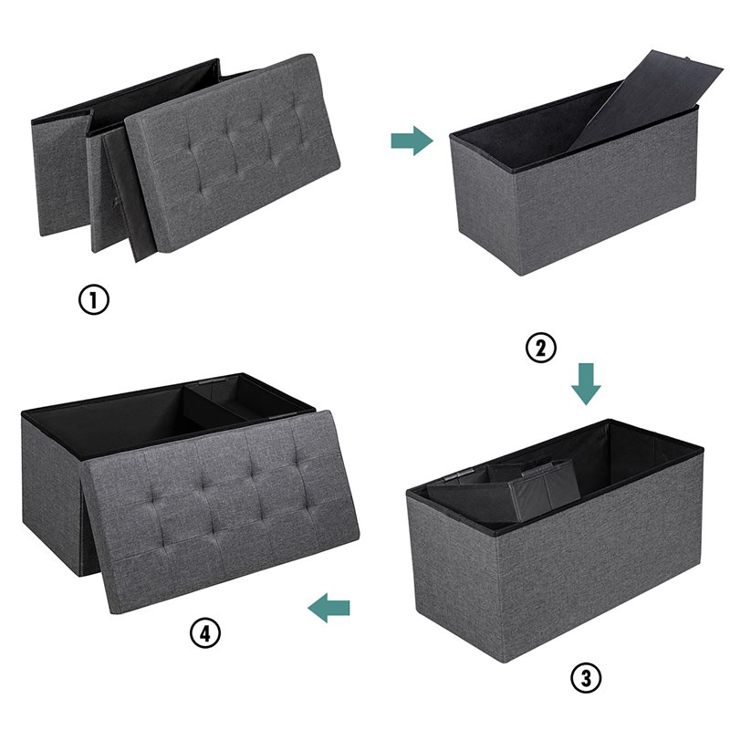 Costway 31.5'' Fabric Foldable Storage Ottoman Toy Chest in Dark Gray